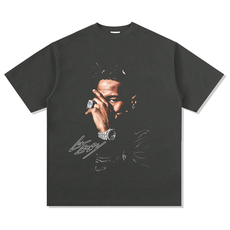 Marcas streetwear usa vintage hip hop Lil Baby print short sleeve t-shirt