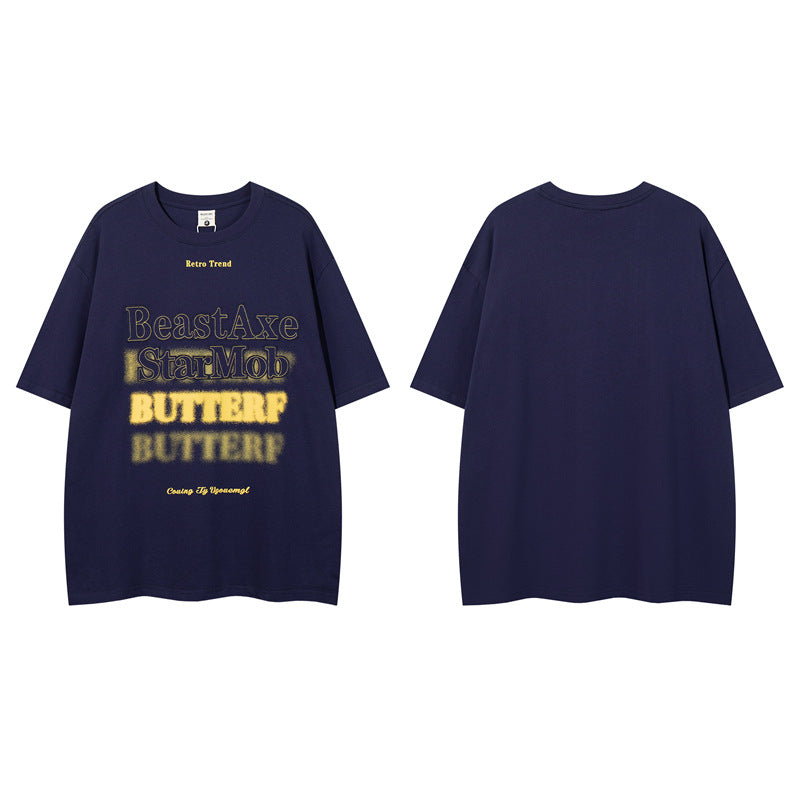 Y2K mens shirt summer loose round neck loose short sleeves