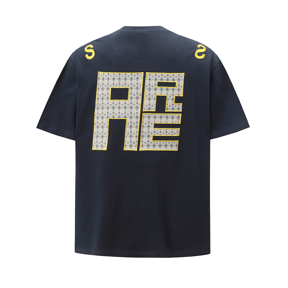 Nostalgia T Shirts Vintage Letter Embroidery Crew Neck Short Sleeve T-Shirt