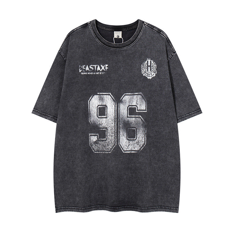 Y2K mens shirt washed network offset cloth embroidery T-shirt
