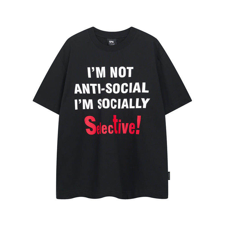Y2K mens shirt retro printed loose round neck men's short-sleeved T-shirt
