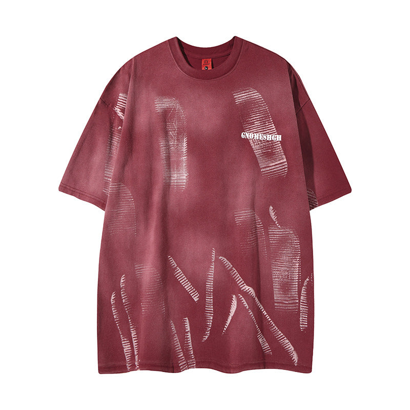 Distorted vintage graffiti loose summer round neck short sleeve t-shirt