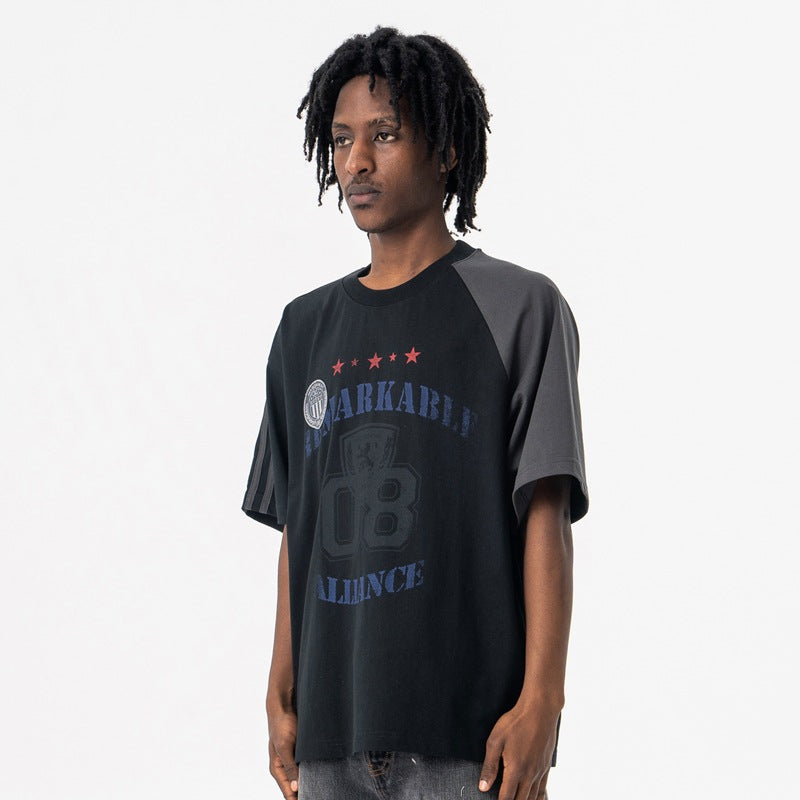 Vintage College Shirts Summer, Vintage Mandarin Duck Letter Print Short Sleeve T-Shirt