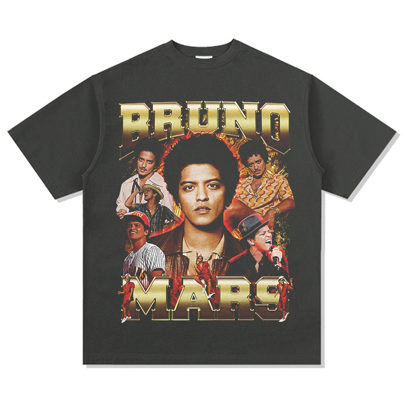 Outfit streetwear vintage hip hop bruno Mars print short sleeve t-shirt