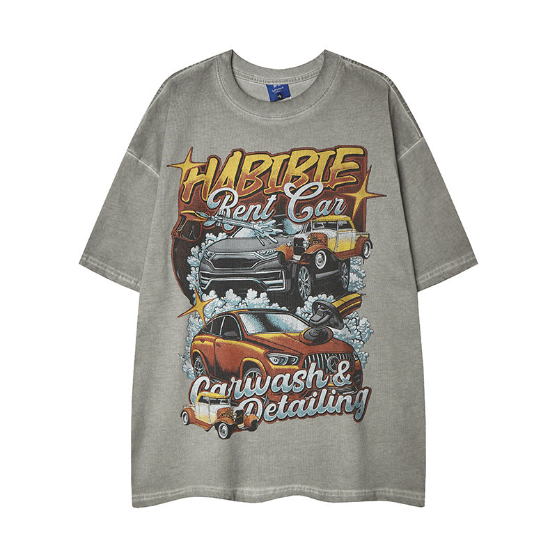 Nyc T Shirt Vintage Car Print Short Sleeve T-Shirt Summer Loose Casual Top