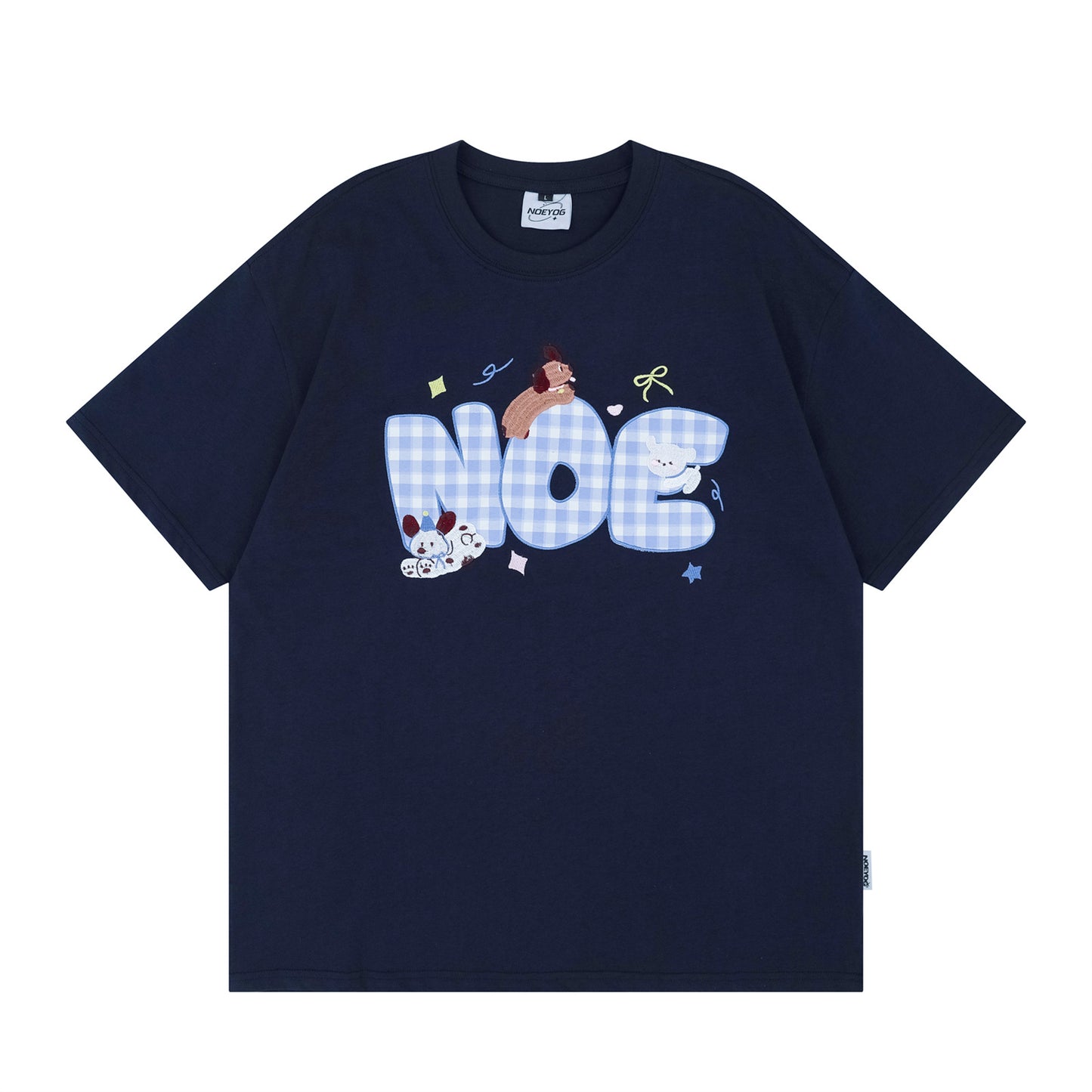 Nyc T Shirt Vintage Puppy Embroidery Crew Neck Short Sleeve T-Shirt Oversize T-Shirt