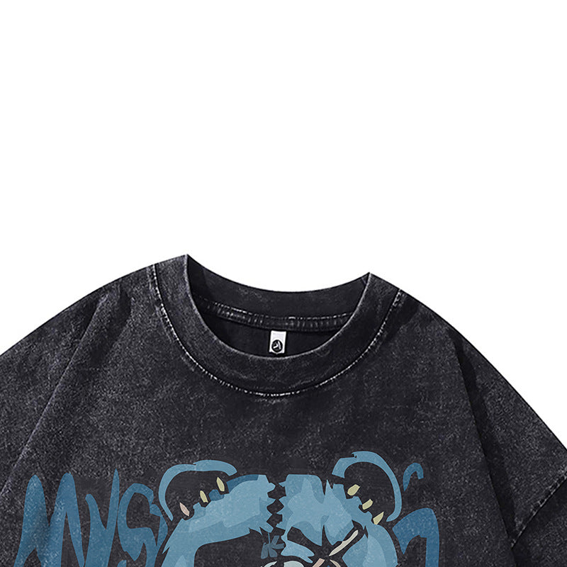 Ropa Vintage Hombre Cartoon Print Wash Water Old Short Sleeve T-Shirt