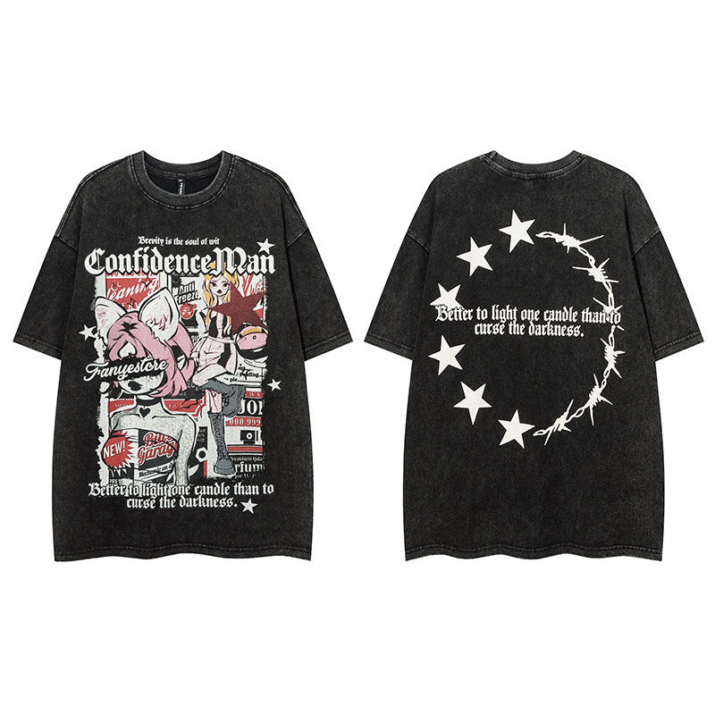 Vintage Tišö Rt Vintage Anime Printed Short Sleeve T-Shirt
