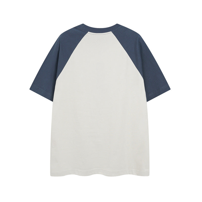 Y2K mens shirt washed spray-painted letter stitching retro loose round neck short-sleeved T-shirt