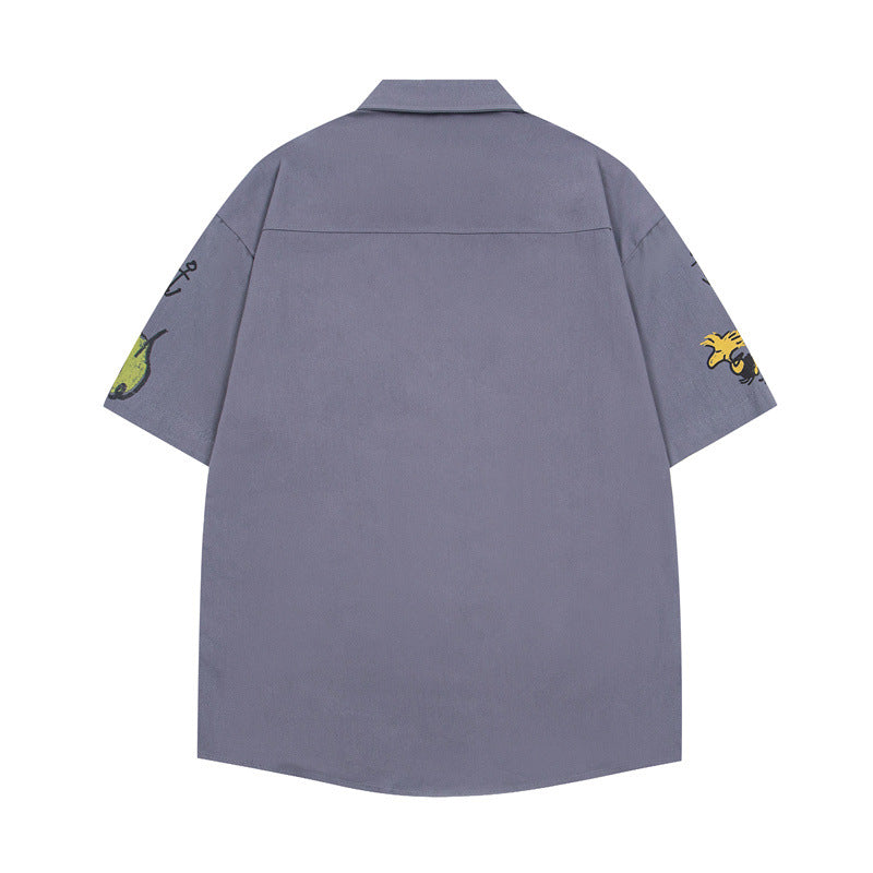 Y2K mens shirt vintage embroidered short-sleeved shirt