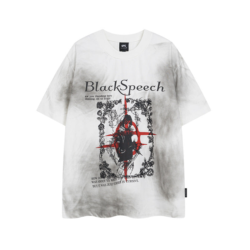 Y2K mens shirt retro round neck men's short sleeve T-shirt