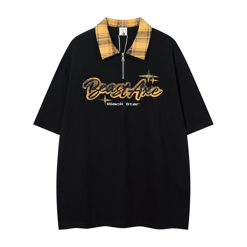 Y2K mens shirt loose letter short sleeve top