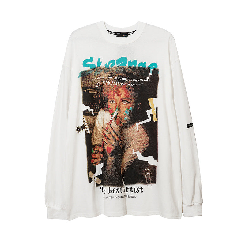 Vintage T Shirts Hip Hop Vintage Painting Kids Print Long Sleeve T-Shirt