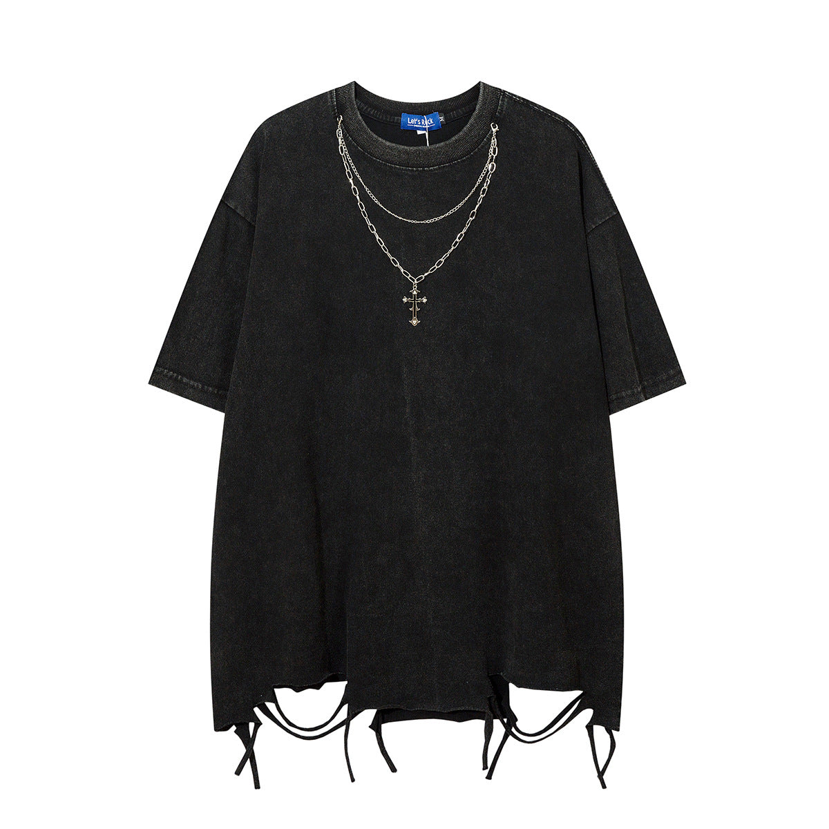 Retro Style Shirt For Men Summer Wash Necklace T-Shirt Short Sleeve