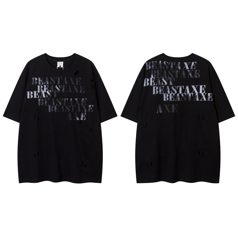 Y2K mens shirt washed and old round neck short-sleeved T-shirt loose and casual