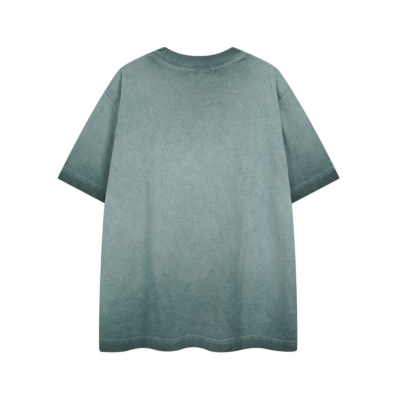 Y2K mens shirt tie-dye T-shirt summer foam letter printing short-sleeved casual loose T-shirt