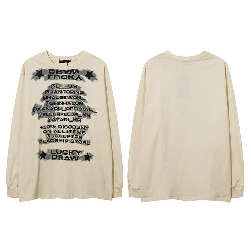 Vintage T Shirts Hip Hop Alphabet Print Long Sleeve T-Shirt Autumn Loose
