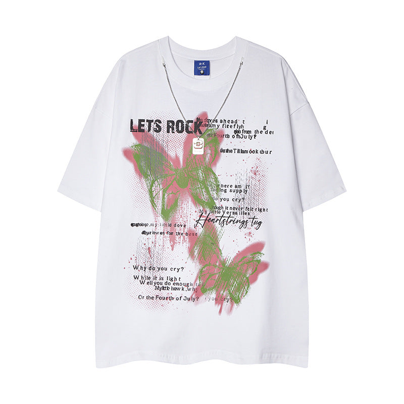 Casual Street Wear Chain Short Sleeve T-Shirt Crew Neck Loose