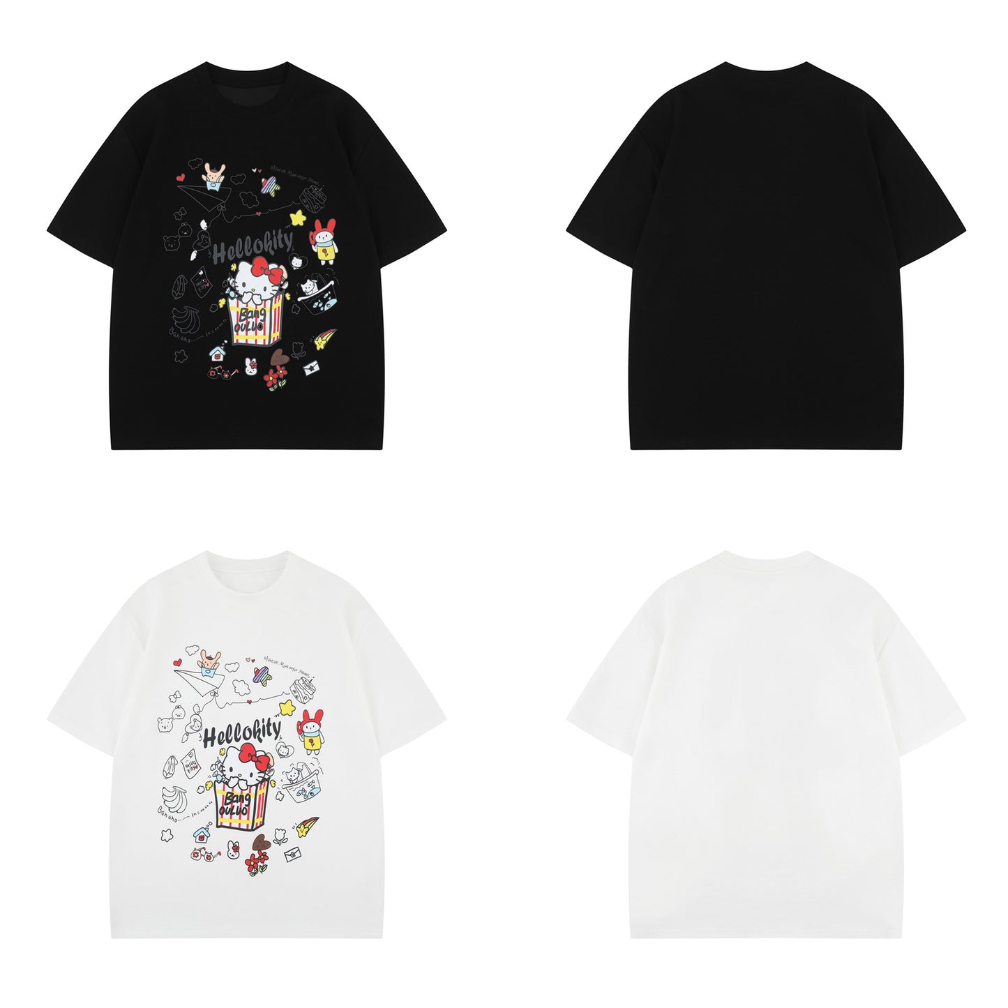 Unisex T-shirts Summer Cartoon TK Cat Men's Loose Short Sleeve T-Shirt
