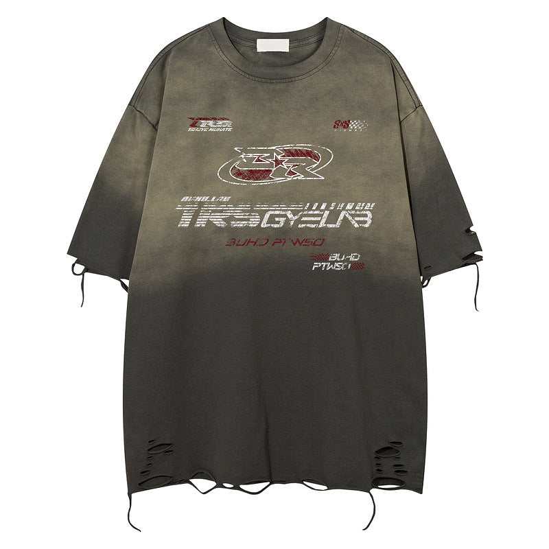 Racing oversized t shirt short sleeve t-shirt vintage loose