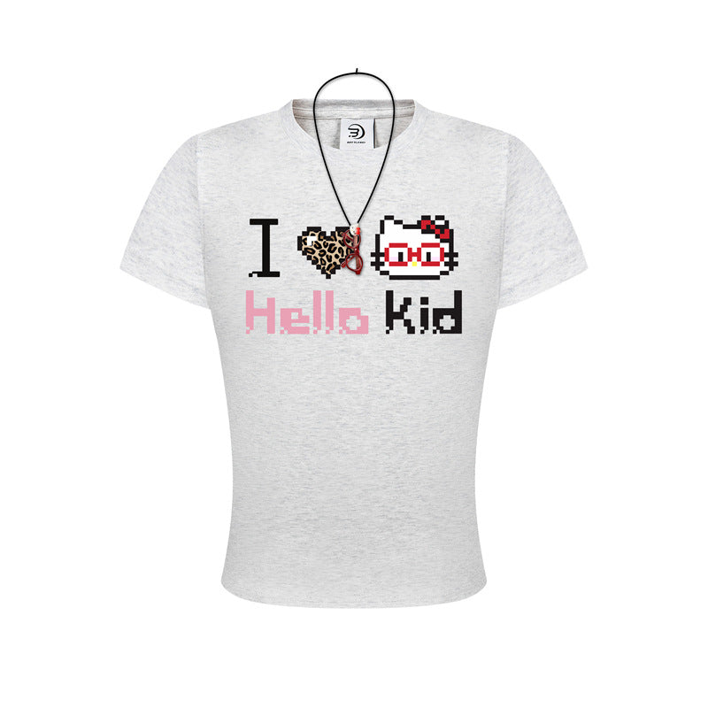 Casual Street Wear cute kitty print alphabet short sleeve t-shirt