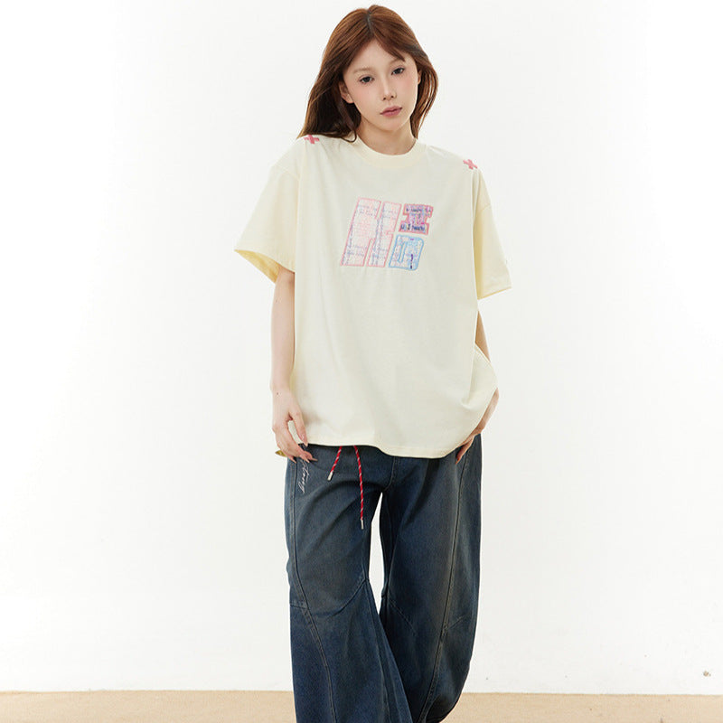 Vintage Usa Shirt Vintage Embroidery Summer Loose Casual T-Shirt