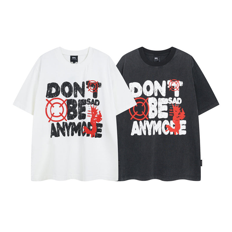Y2K mens shirt loose round neck short sleeve T-shirt