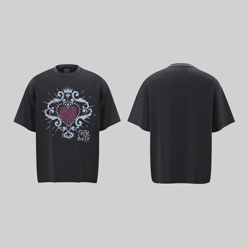 Camisas Retros Love Around Printed Short Sleeve T-Shirt