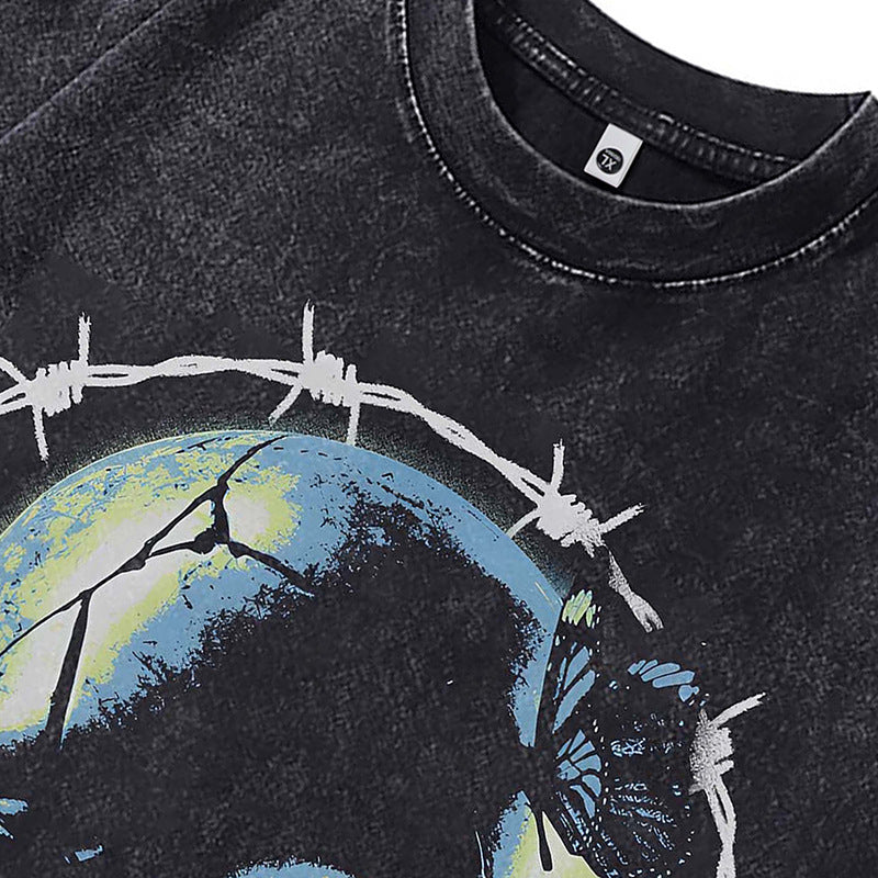 Ropa Vintage Hombre Washed Short Sleeve T-Shirt Crew Neck Top