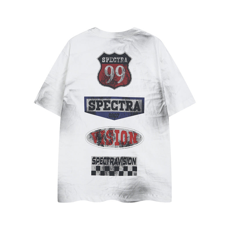 Y2K mens shirt washed tie-dye digital pattern round neck