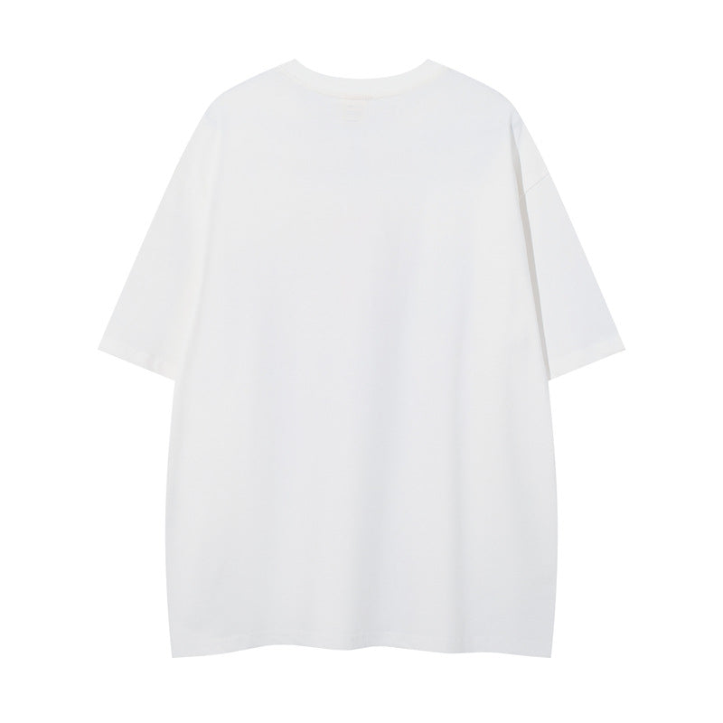 Y2K mens shirt embroidered letter round neck short-sleeved shirt