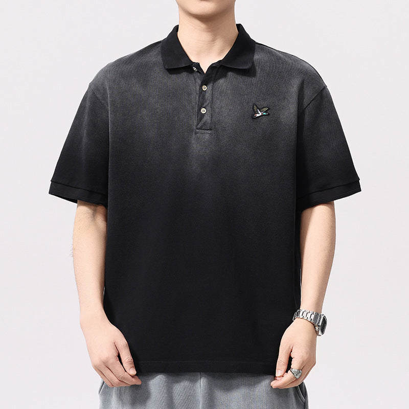 Men T-shirts Vintage Summer Loose Embroidery Short Sleeves