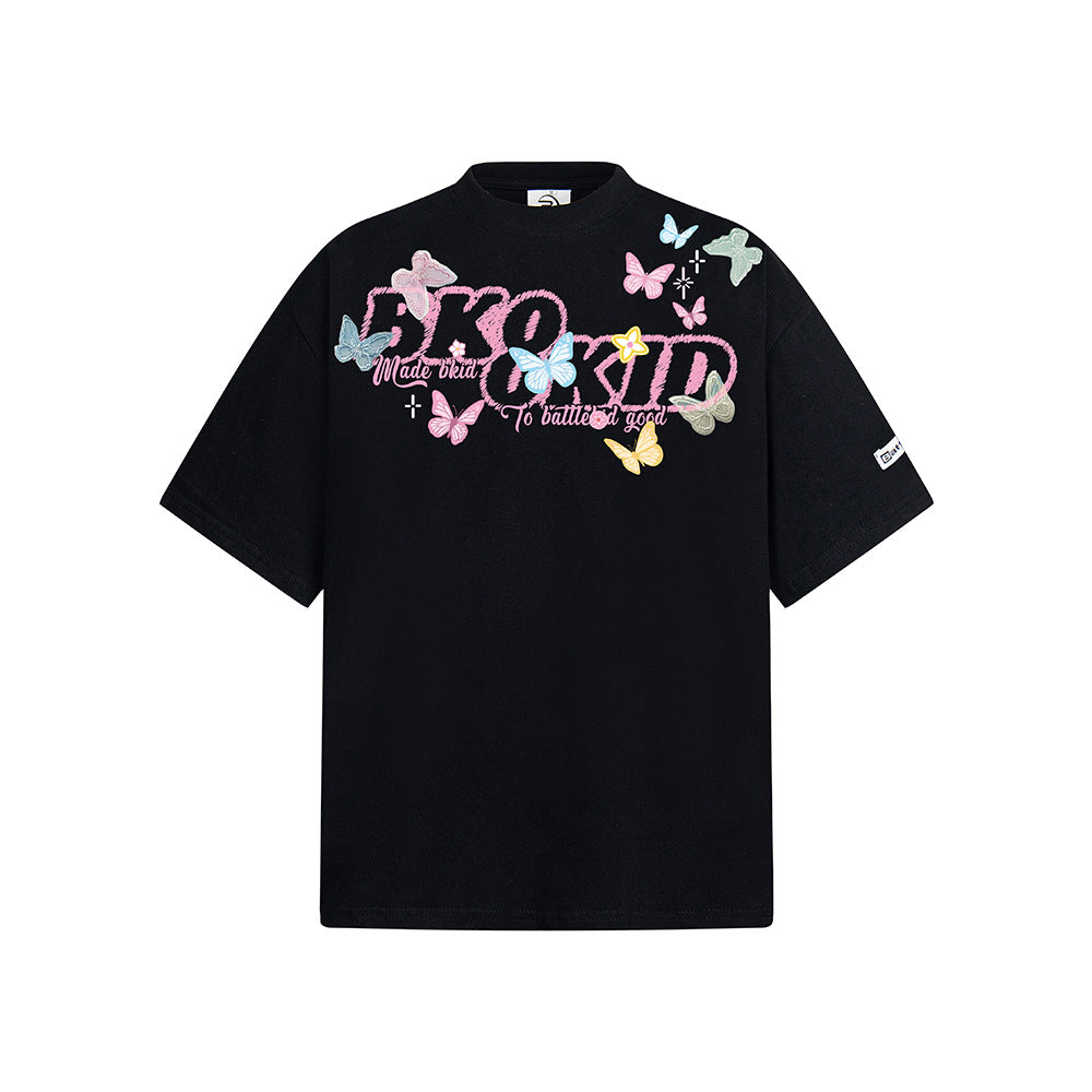 Hip Hop Shirts For Boys Vintage Butterfly Short Sleeve T-Shirt Summer Oversize Casual Top