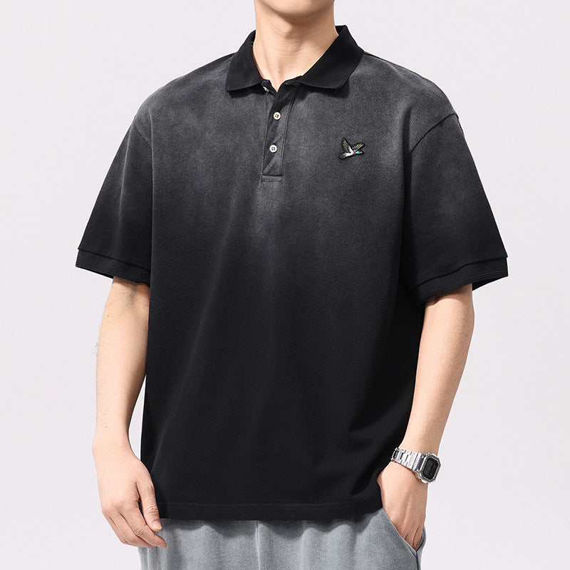 Men T-shirts Vintage Summer Loose Embroidery Short Sleeves