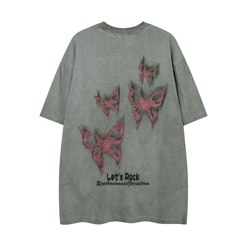 60s Style T Shirts Summer Butterfly Print T-Shirt Short Sleeve
