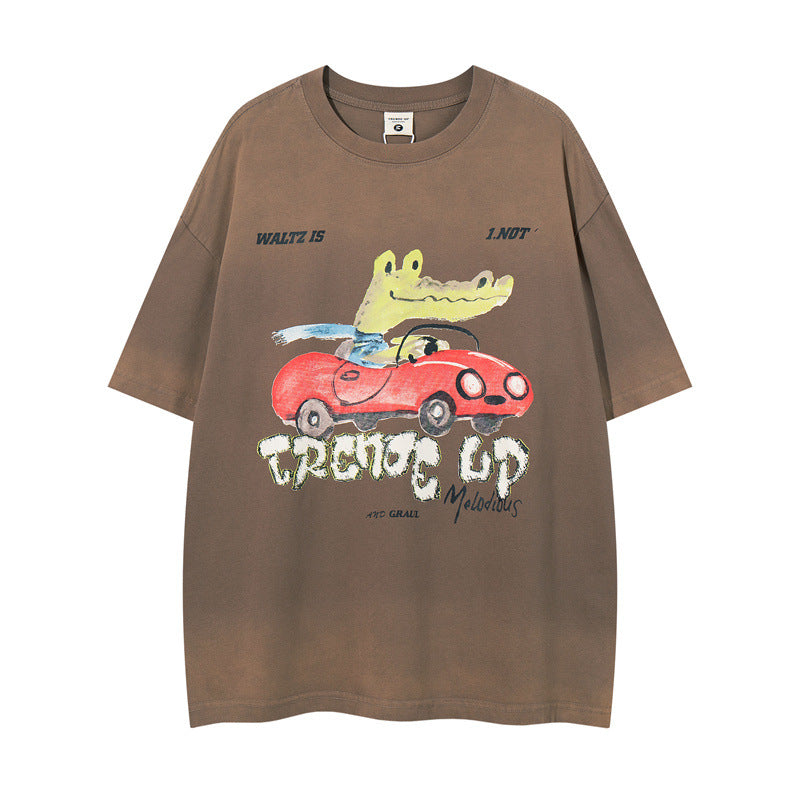US drip outfits summer vintage kart casual loose short sleeve T-Shirts