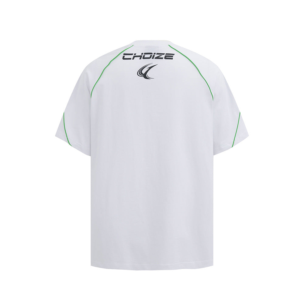 Nostalgia T Shirts Vintage Alphabet Short Sleeve T-Shirt Summer Racing Style Loose Casual Crew Neck Top