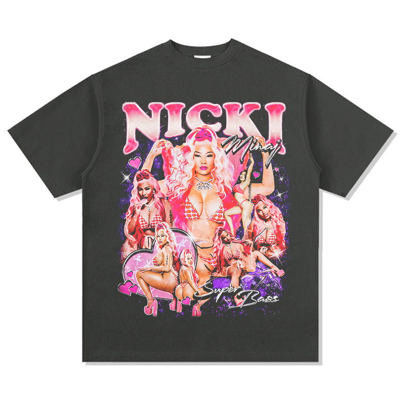 Streetwear masculino vintage hip hop Nicki Minaj print short sleeve t-shirt