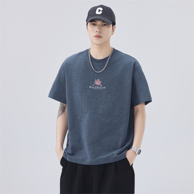 Men T-shirts Summer Short Sleeve Loose Maple Print Top