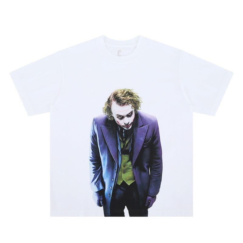 Vintage College Shirts Summer Gotham Joker Print Crew Neck Short Sleeve T-Shirt