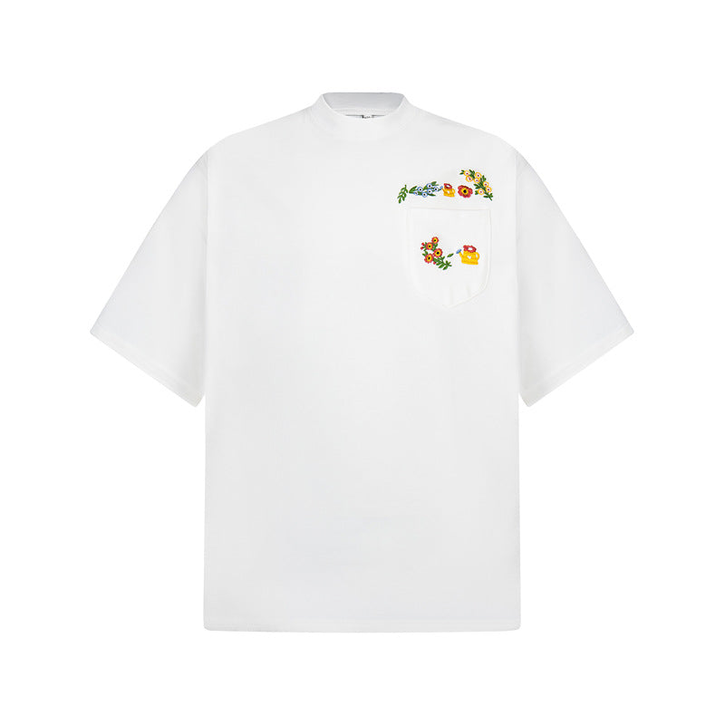 Vintage Usa Shirt Vintage Floral Embroidery Short Sleeve T-Shirt Crew Neck Top
