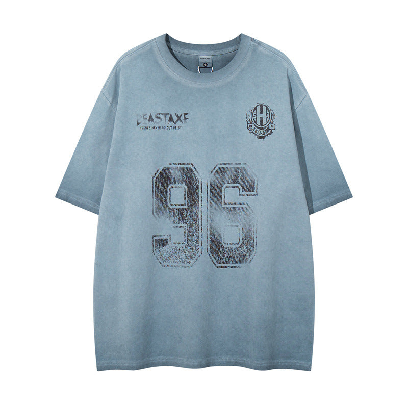 Y2K mens shirt washed network offset cloth embroidery T-shirt