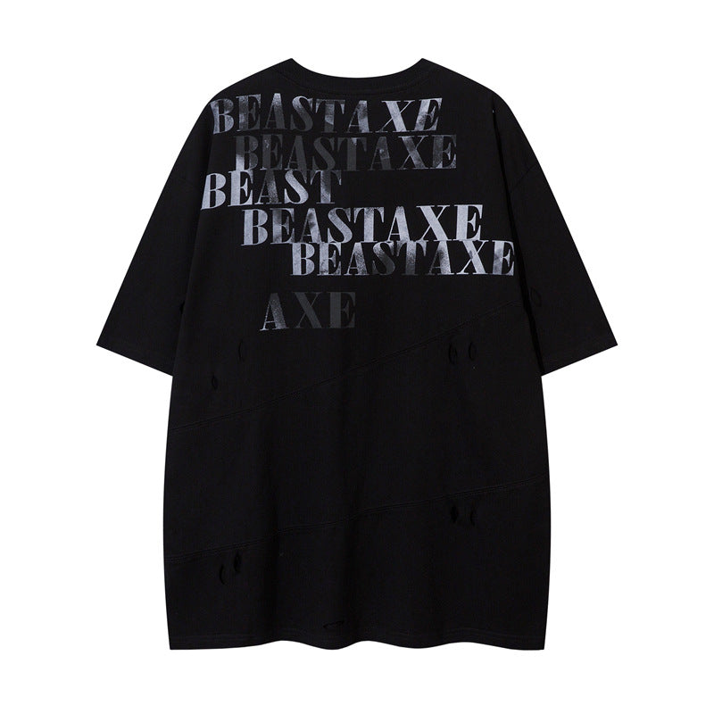 Y2K mens shirt washed and old round neck short-sleeved T-shirt loose and casual
