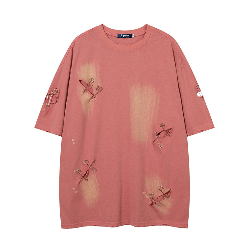 1990 Fashion T-Shirt Retro Old Ripped Short Sleeve T-Shirt