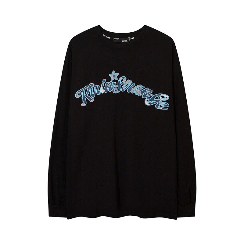 Vintage T Shirts Hip Hop Star Letter Foam Print Long Sleeve T-Shirt