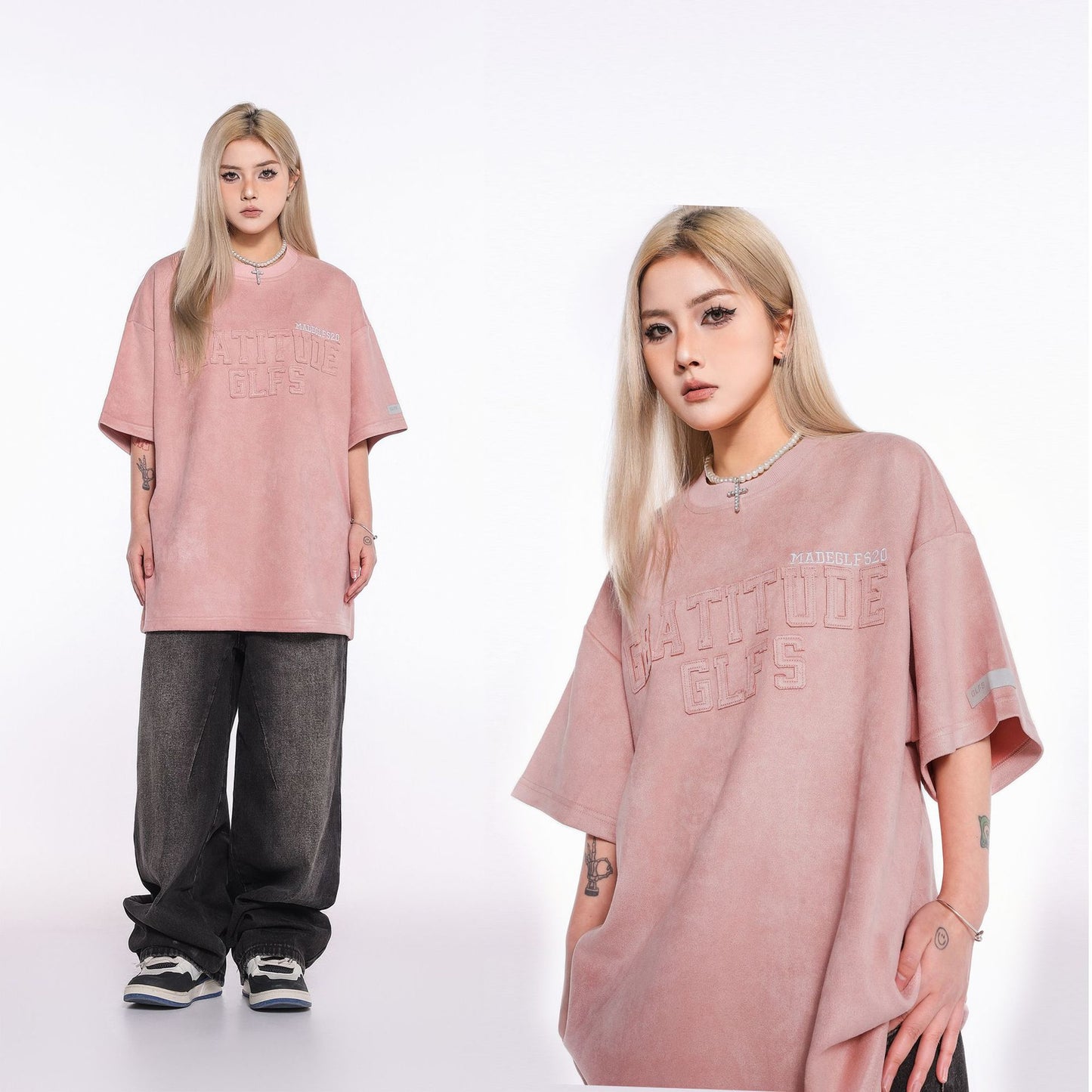 Unisex T-shirts Summer Patch Men's Loose Suede Short Sleeve T-Shirt
