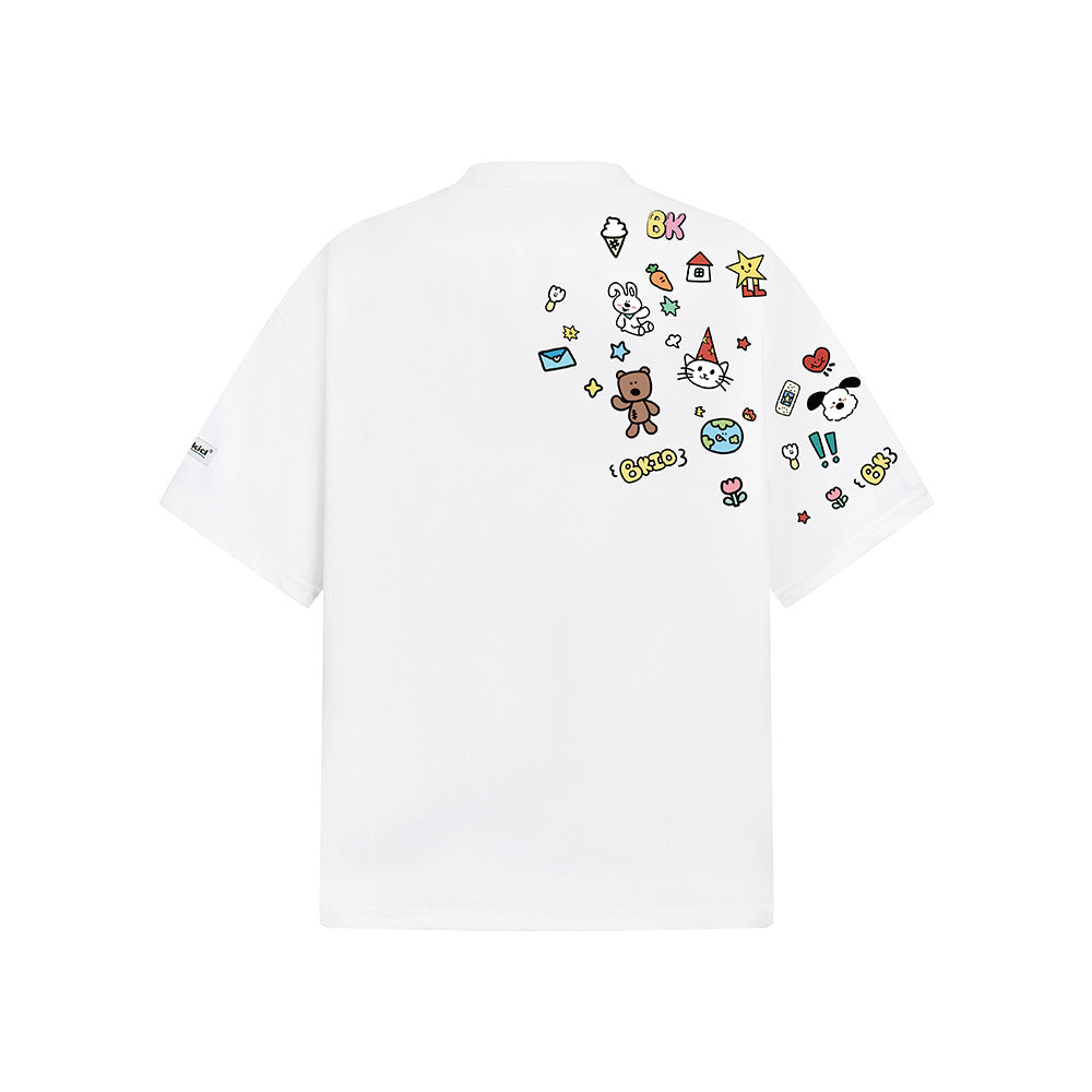 Nostalgia T Shirts Graffiti Hand Painted Flower Short Sleeve T-Shirt Loose Casual Top