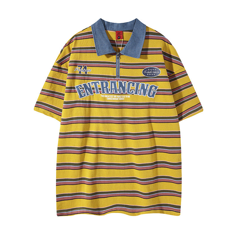Camisas Retros Vintage Loose Crew Neck Short Sleeve T-Lapel Polo Shirt