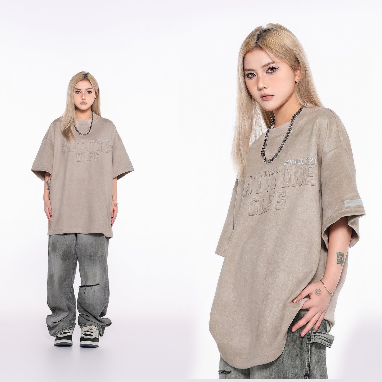 Unisex T-shirts Summer Patch Men's Loose Suede Short Sleeve T-Shirt