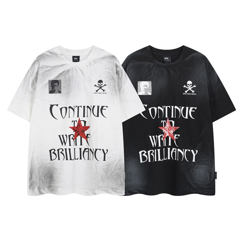 Y2K mens shirt washed loose short-sleeved T-shirt